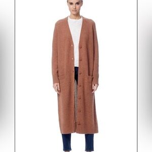 360 Cashmere Gabriella Long Duster Cardigan Sweater in Toffee Buttons Size XS